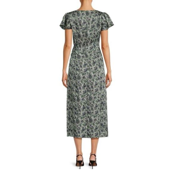 NWT CINQ Á SEPT Kacydie Green 90s Floral Abstract Slit Midi Dress Size 10 - Picture 7 of 12